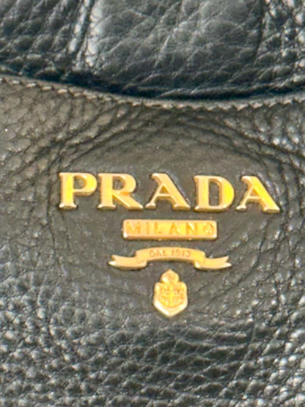 Authentic Prada Pebbled Leather Shoulder Tote Classic Black Gold Hardwear - Picture 15 of 16